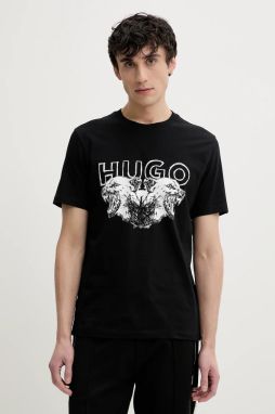 Bavlnené tričko HUGO Durro pánske, čierna farba, s potlačou, 50538257