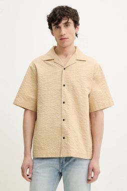 Bavlnená košeľa HUGO pánska, béžová farba, regular, 50540137