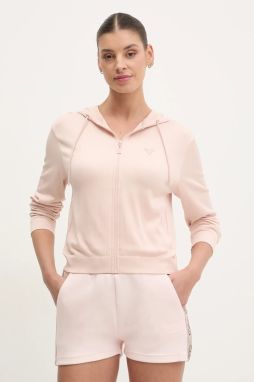 Mikina Guess MARTINA dámska, béžová farba, s kapucňou, jednofarebná, V5RQ07 Z3M50