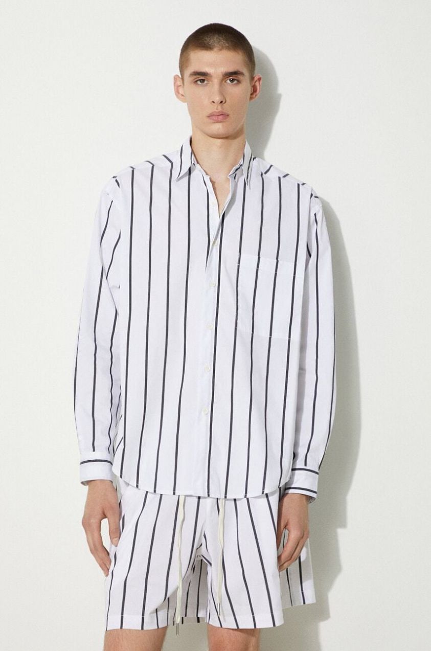 Bavlnená košeľa MKI MIYUKI ZOKU Striped Dress Shirt pánska, čierna farba, regular, s klasickým golierom, STRIPED.DRESS.SHIRT