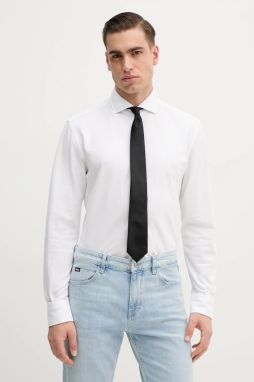 Bavlnená košeľa BOSS P-HANK-spread-243 pánska, biela farba, slim, s talianskym golierom, 50527675