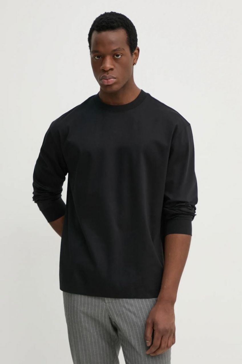 Bavlnené tričko s dlhým rukávom BOSS C-Tubby 11 čierna farba, jednofarebné, 50531331