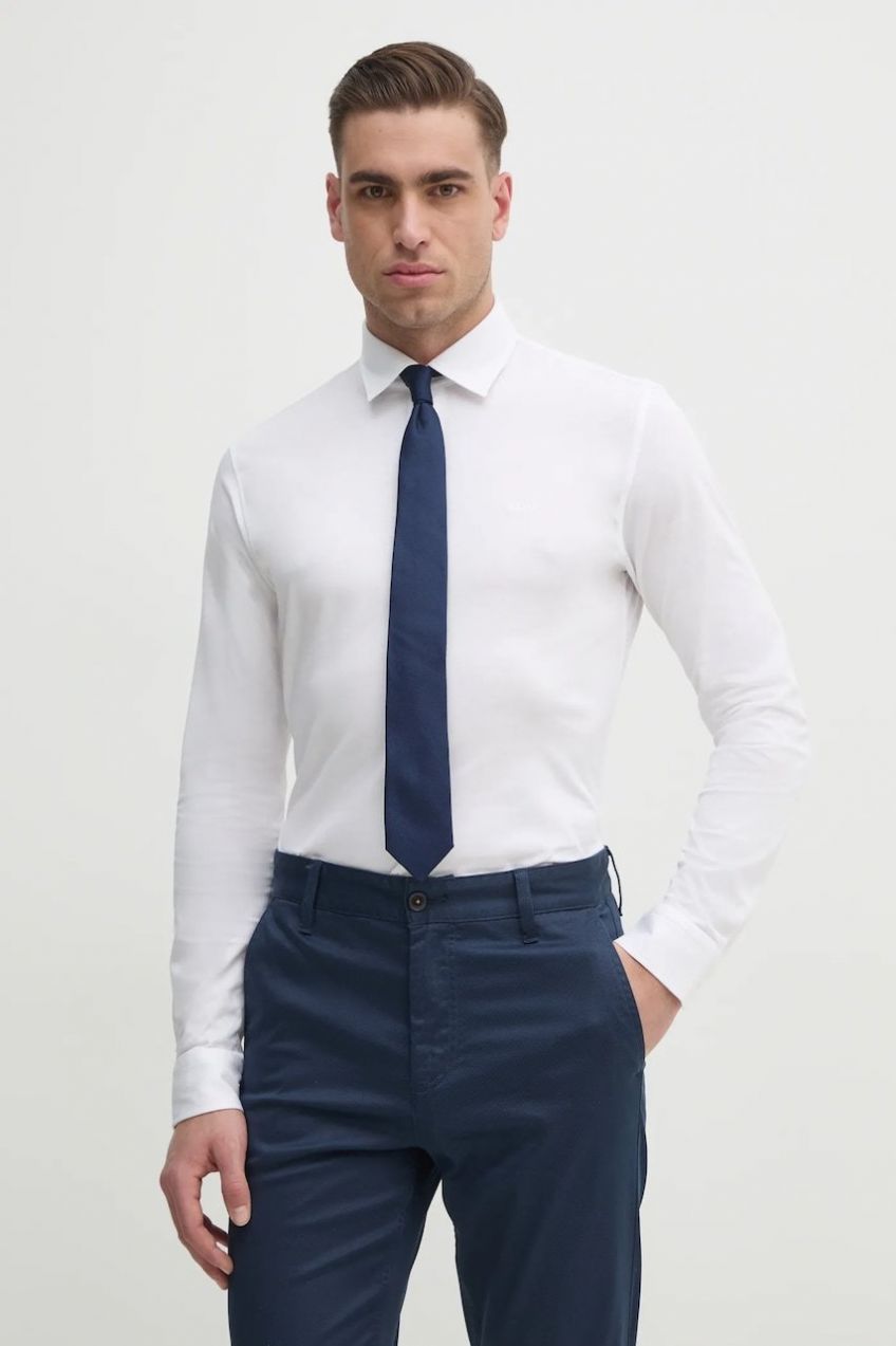 Bavlnená košeľa BOSS Orange Mysoft_2_M biela farba, slim, s talianskym golierom, 50519748