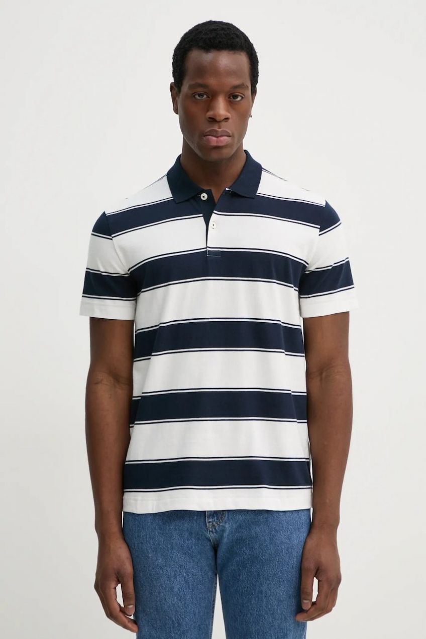 Bavlnené polo tričko Marc O'Polo pánske, biela farba, vzorované, 522214553046