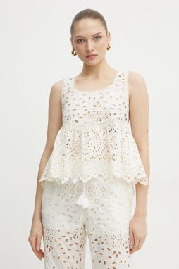 Bavlnený top ERMANNO Firenze dámsky, biela farba, s nášivkou, 56TL001EN3