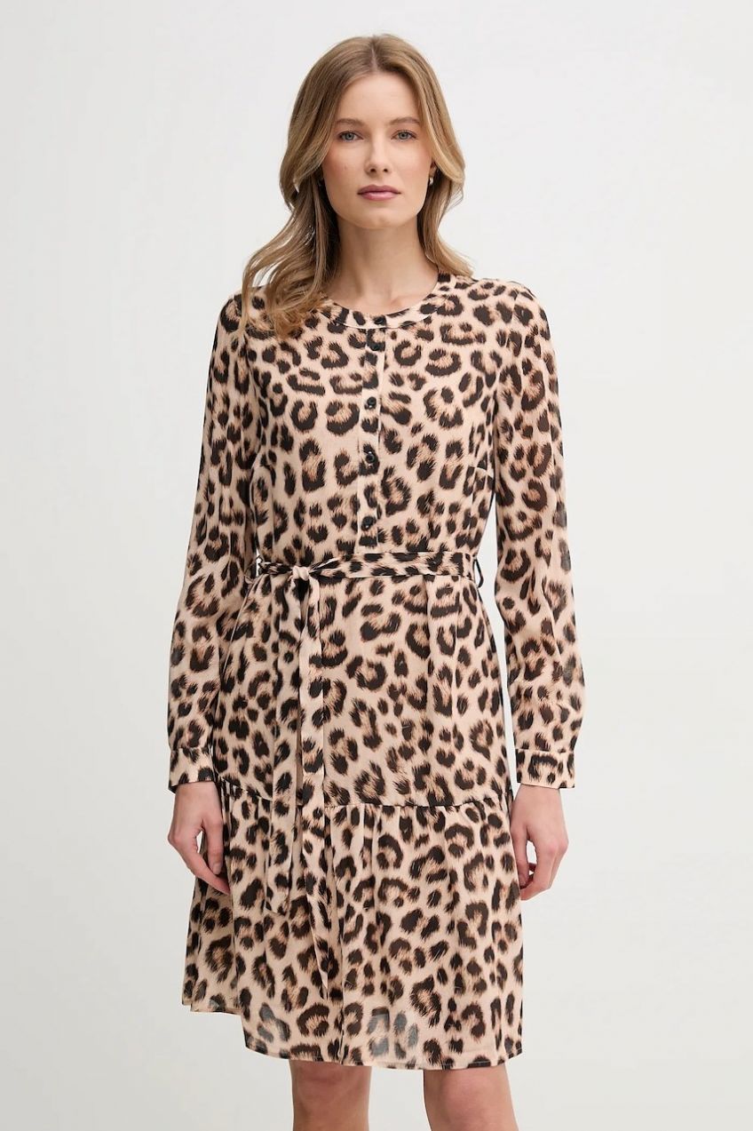 Šaty OUI béžová farba, midi, rovný strih, 91807