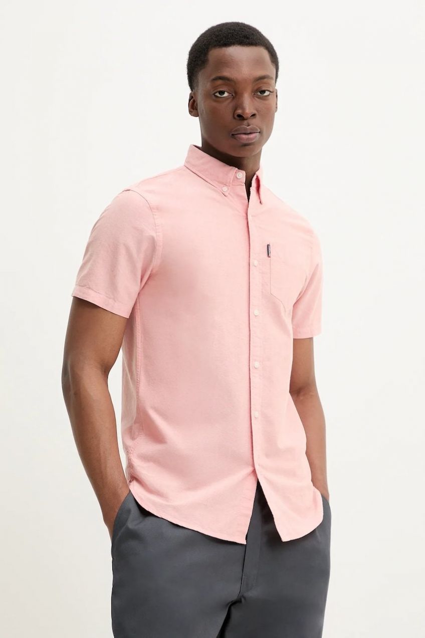 Bavlnená košeľa Superdry pánska, oranžová farba, regular, s golierom button-down, M4010944A-F5M