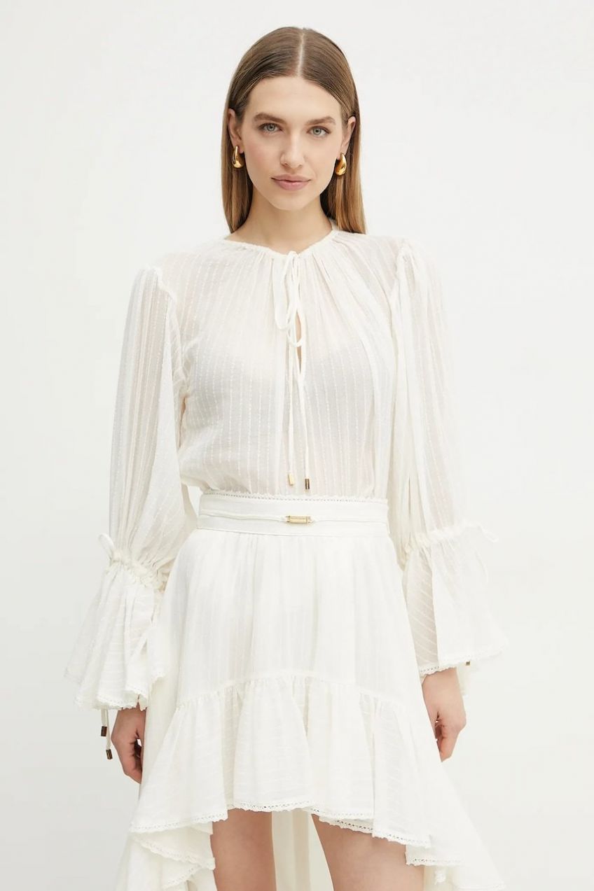 Bavlnená blúzka Marciano by Guess ELSA dámska, béžová farba, jednofarebná, 5GGH33 7317A