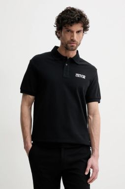 Bavlnené polo tričko Versace Jeans Couture pánske, čierna farba, s nášivkou, 78GAG623 J0003