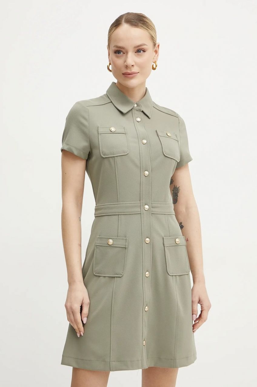 Šaty Guess ELORA zelená farba, mini, áčkový strih, W5GK70 KCBO2