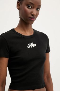 Bavlnené tričko HUGO Delanor_2 dámske, čierna farba, 50539132