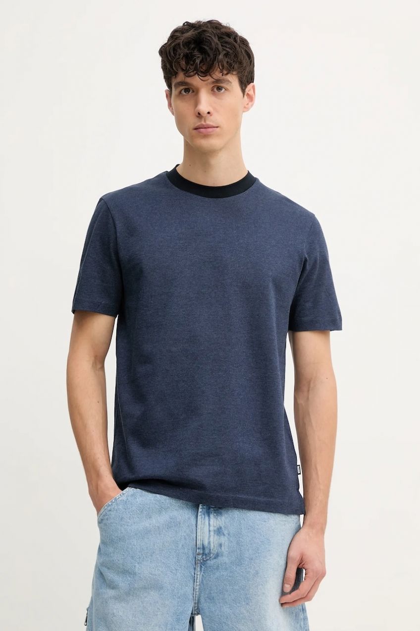 Bavlnené tričko BOSS H-Thompson  432 pánske, tmavomodrá farba, jednofarebné, 50534030