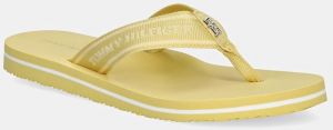 Šľapky Tommy Hilfiger HILFIGER WEBBING BEACH SANDAL dámske, žltá farba, na plochom podpätku, FW0FW08515