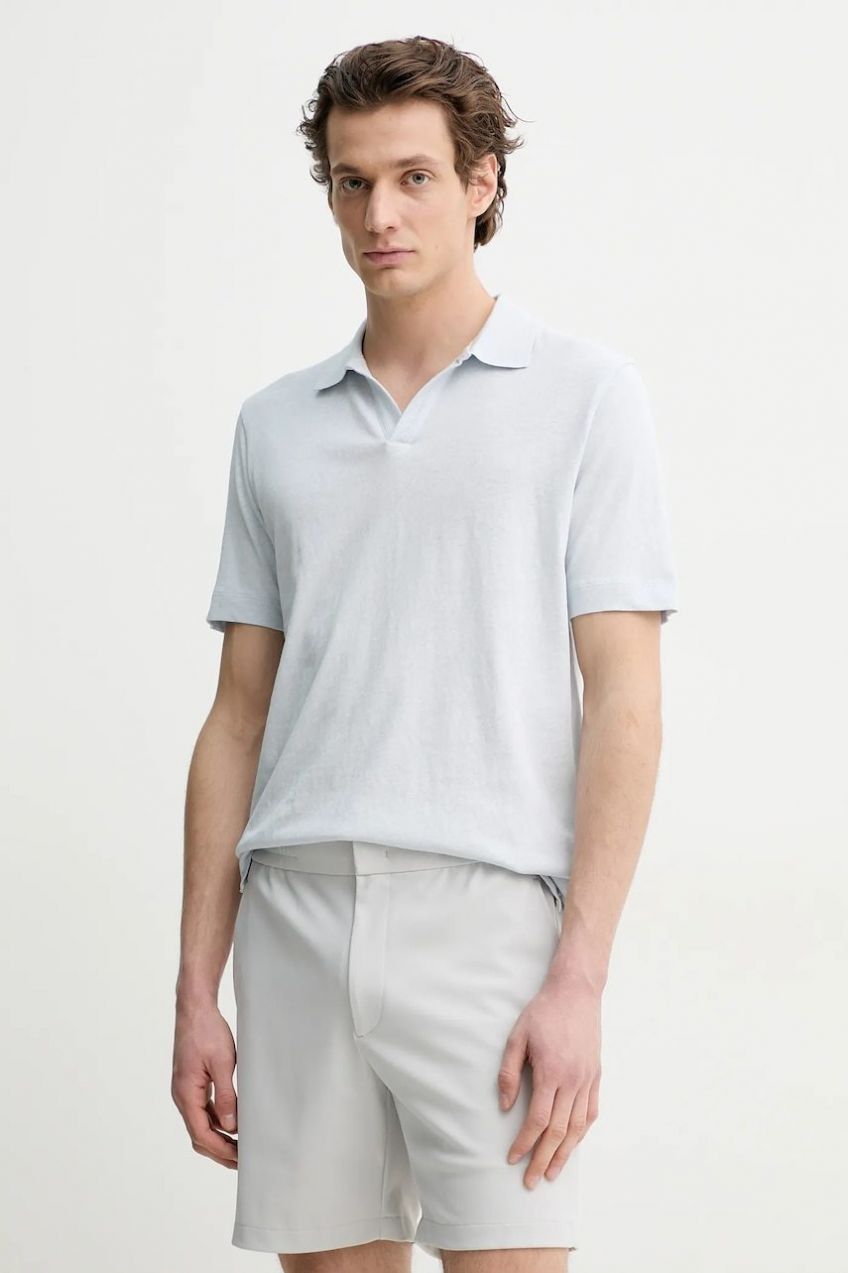 Polo tričko s prímesou ľanu Marc O'Polo pánske, jednofarebné, 523209153026