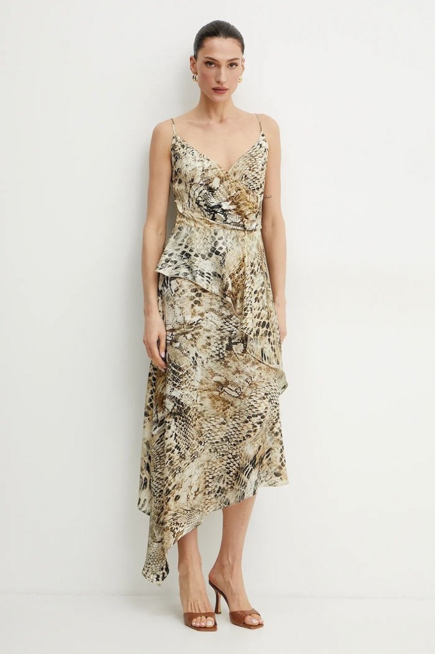 Šaty Marciano by Guess GISELLE béžová farba, midi, rovný strih, 5GGK09 7298A