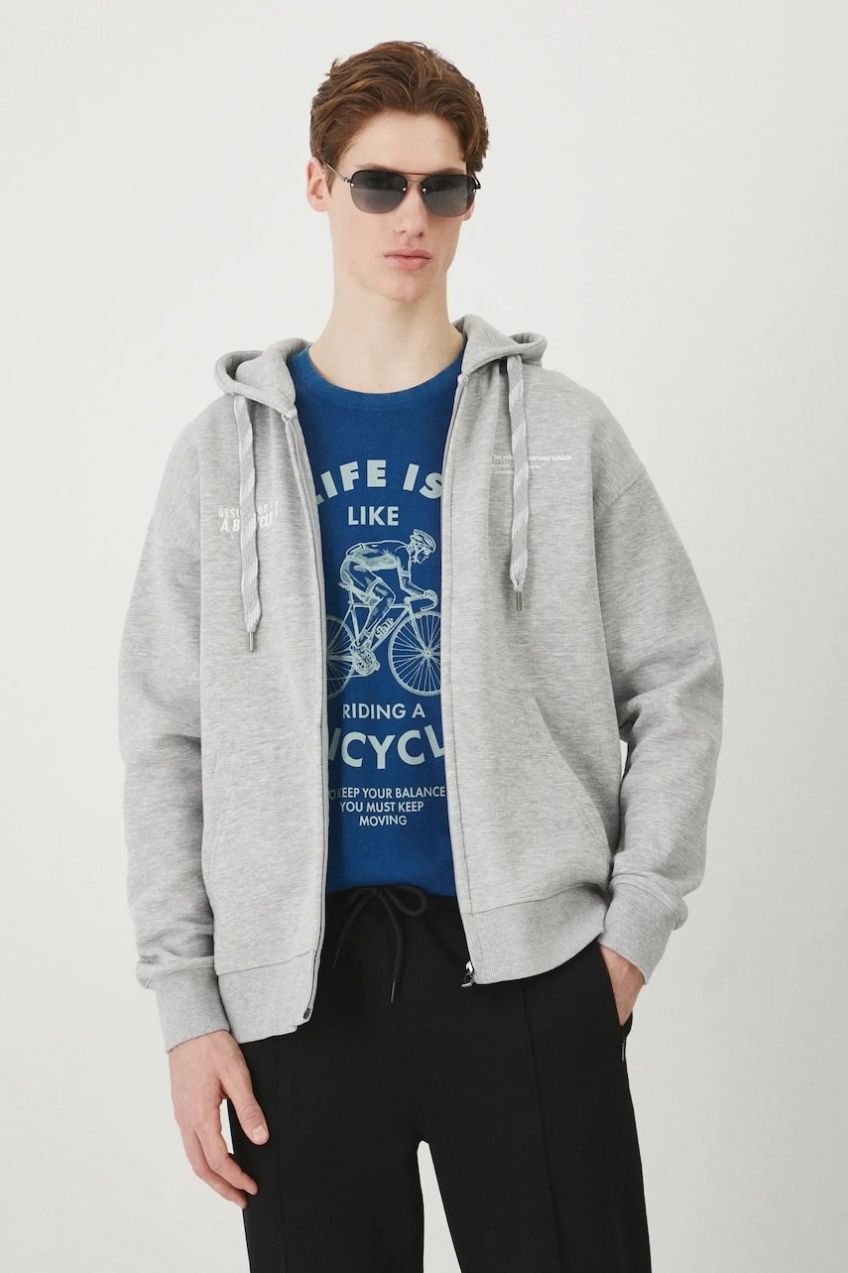 Mikina Medicine pánska, šedá farba, s kapucňou, s potlačou