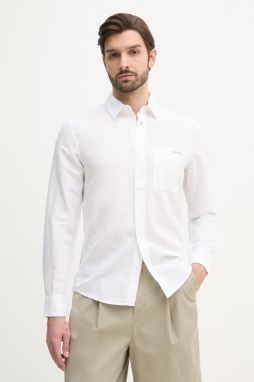 Ľanová košeľa Calvin Klein Jeans pánska, biela farba, regular, s klasickým golierom, J30J327295