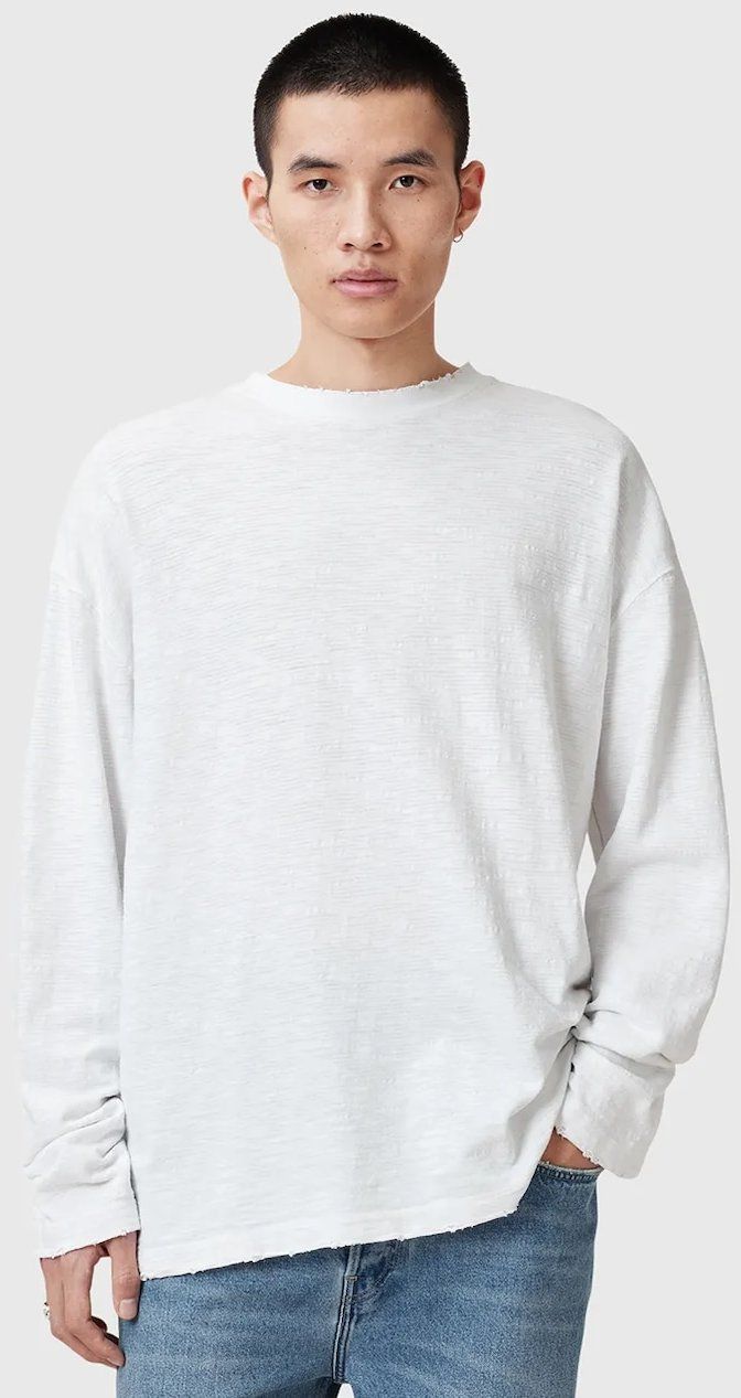 Bavlnené tričko s dlhým rukávom AllSaints FOSTER pánske, biela farba, jednofarebné, M026JC