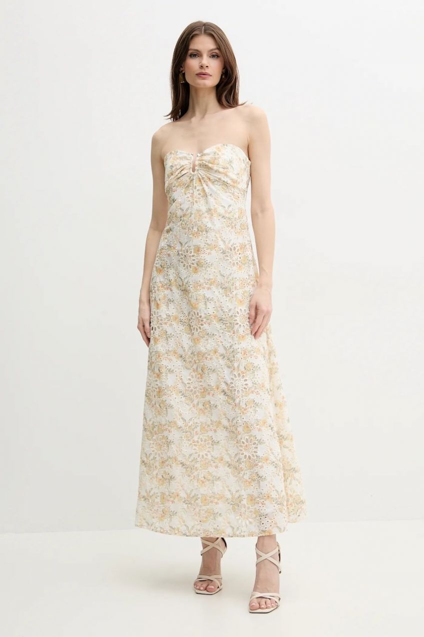 Bavlnené šaty Bardot LORA biela farba, maxi, áčkový strih, 59245DB2