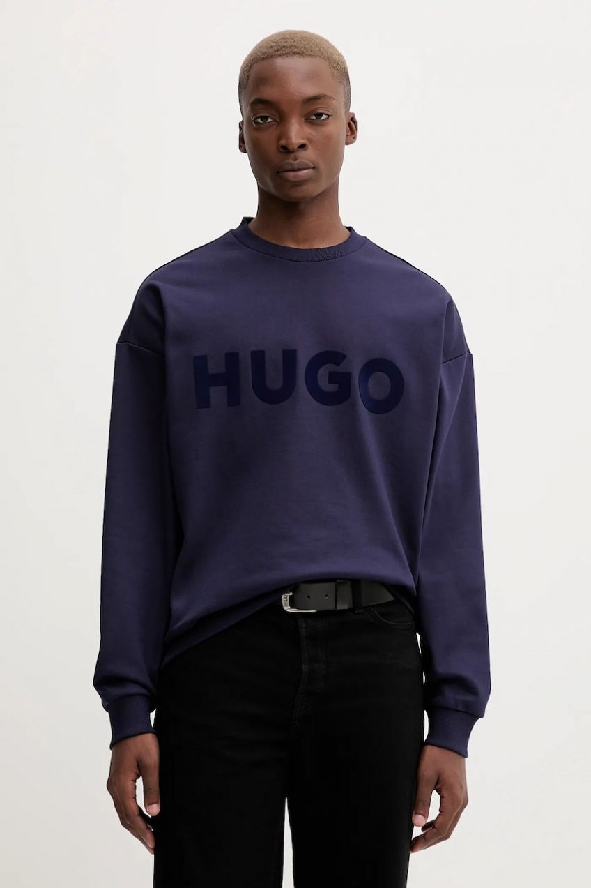 Bavlnená mikina HUGO Dinex béžová farba, s potlačou, 50538778