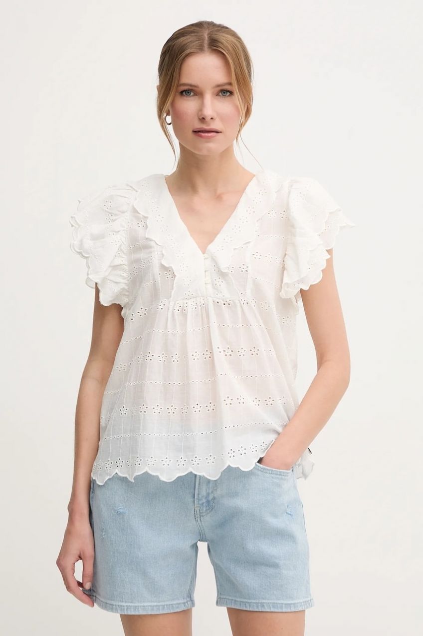 Bavlnená blúzka Pepe Jeans DAME dámska, béžová farba, kvetované, PL305023