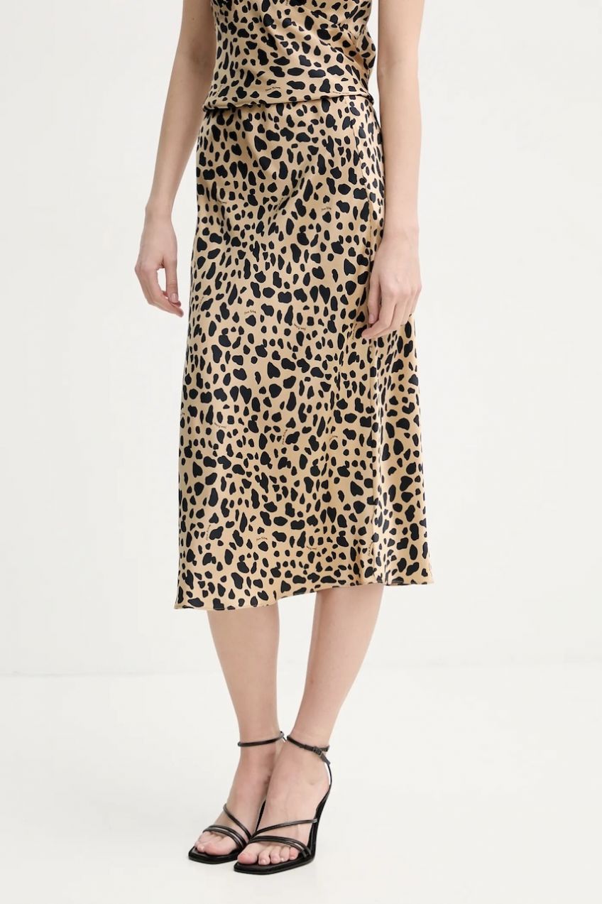 Hodvábna sukňa FROM FUTURE béžová farba, midi, rovný strih, WJU00027