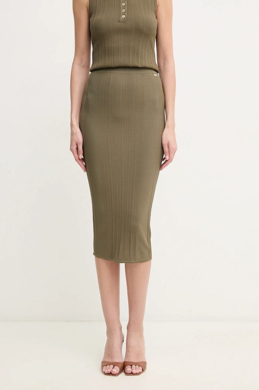 Sukňa Marciano by Guess GIADA zelená farba, midi, áčkový strih, 5GGD18 5874Z