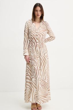 Šaty s prímesou ľanu Marciano by Guess GISELLE béžová farba, maxi, áčkový strih, 5GGK08 7314A