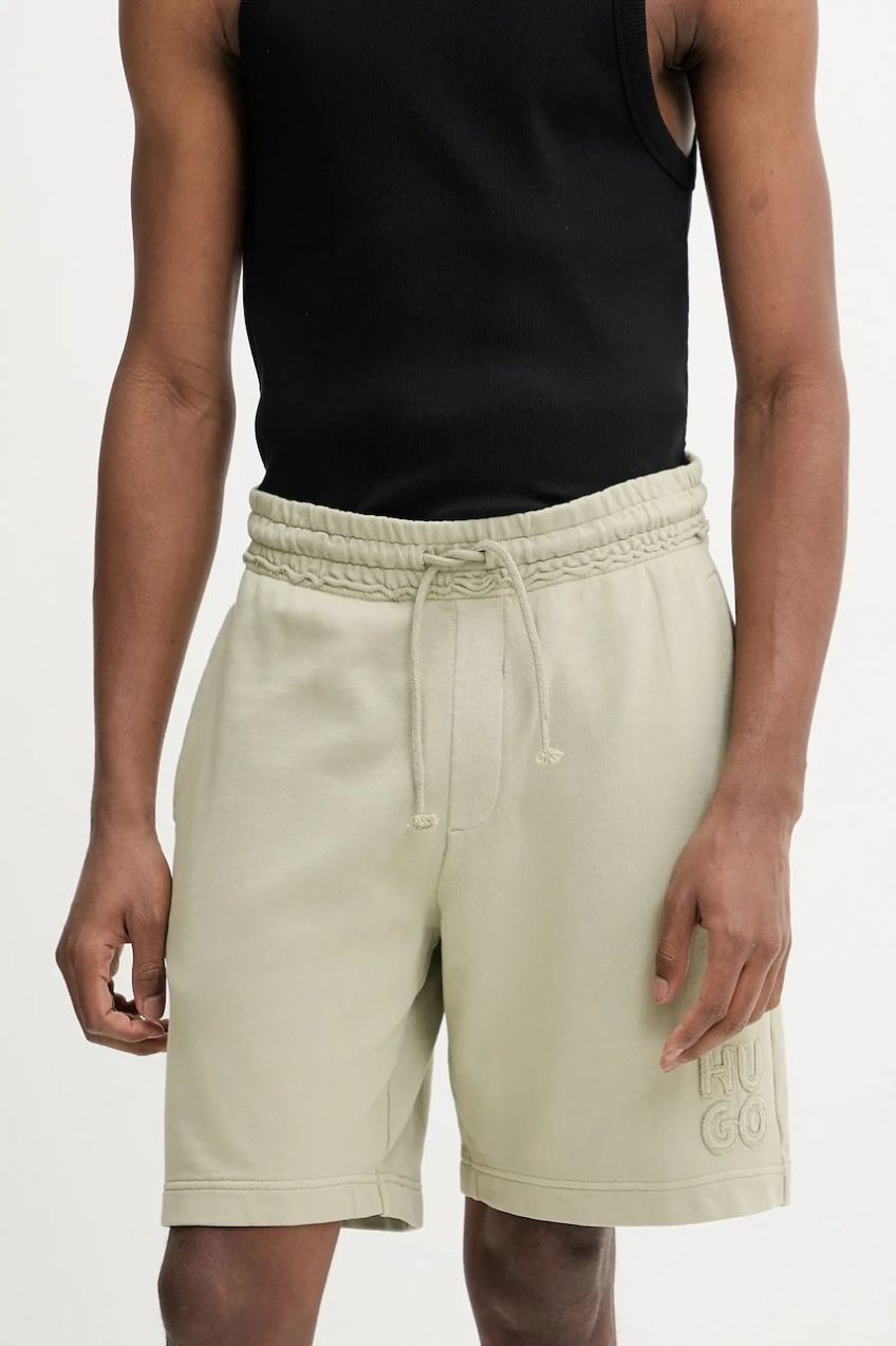 Bavlnené šortky HUGO pánske, zelená farba, 50535288