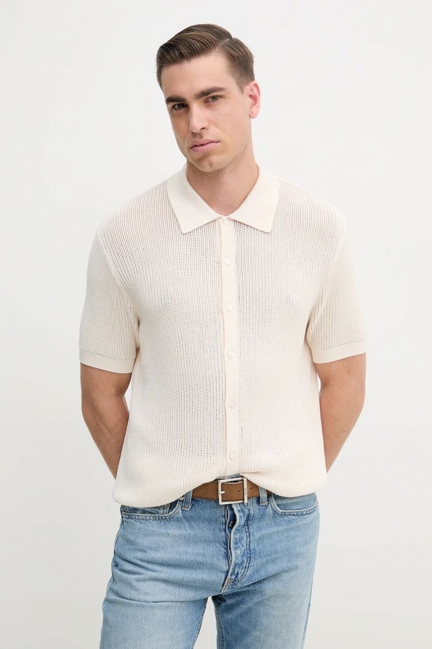 Košeľa Marciano by Guess pánsky, béžová farba, regular, s klasickým golierom, 5GHR17 5861Z