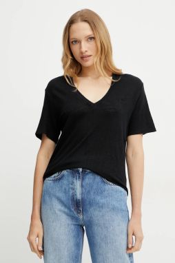 Ľanové tričko BOSS Orange C_Ela_1 dámske, čierna farba, 50538645