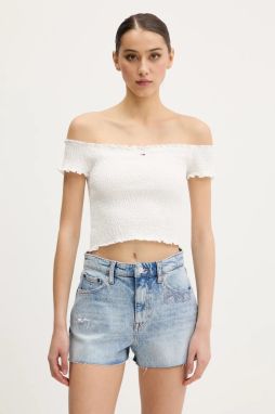 Blúzka Tommy Jeans biela farba, jednofarebná, DW0DW20238