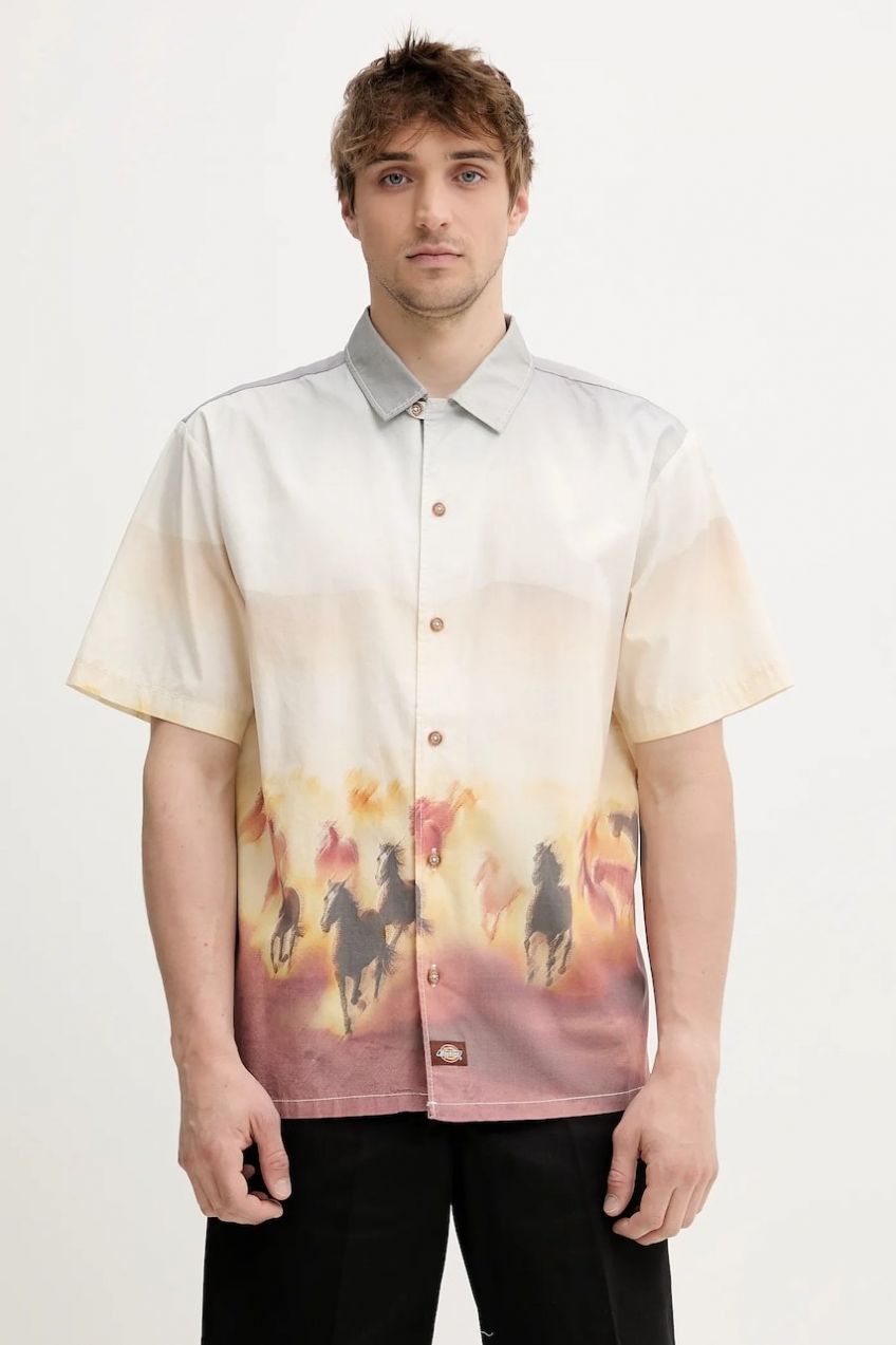 Bavlnená košeľa šedá farba, voľný strih, s klasickým golierom, DK0A8676K411