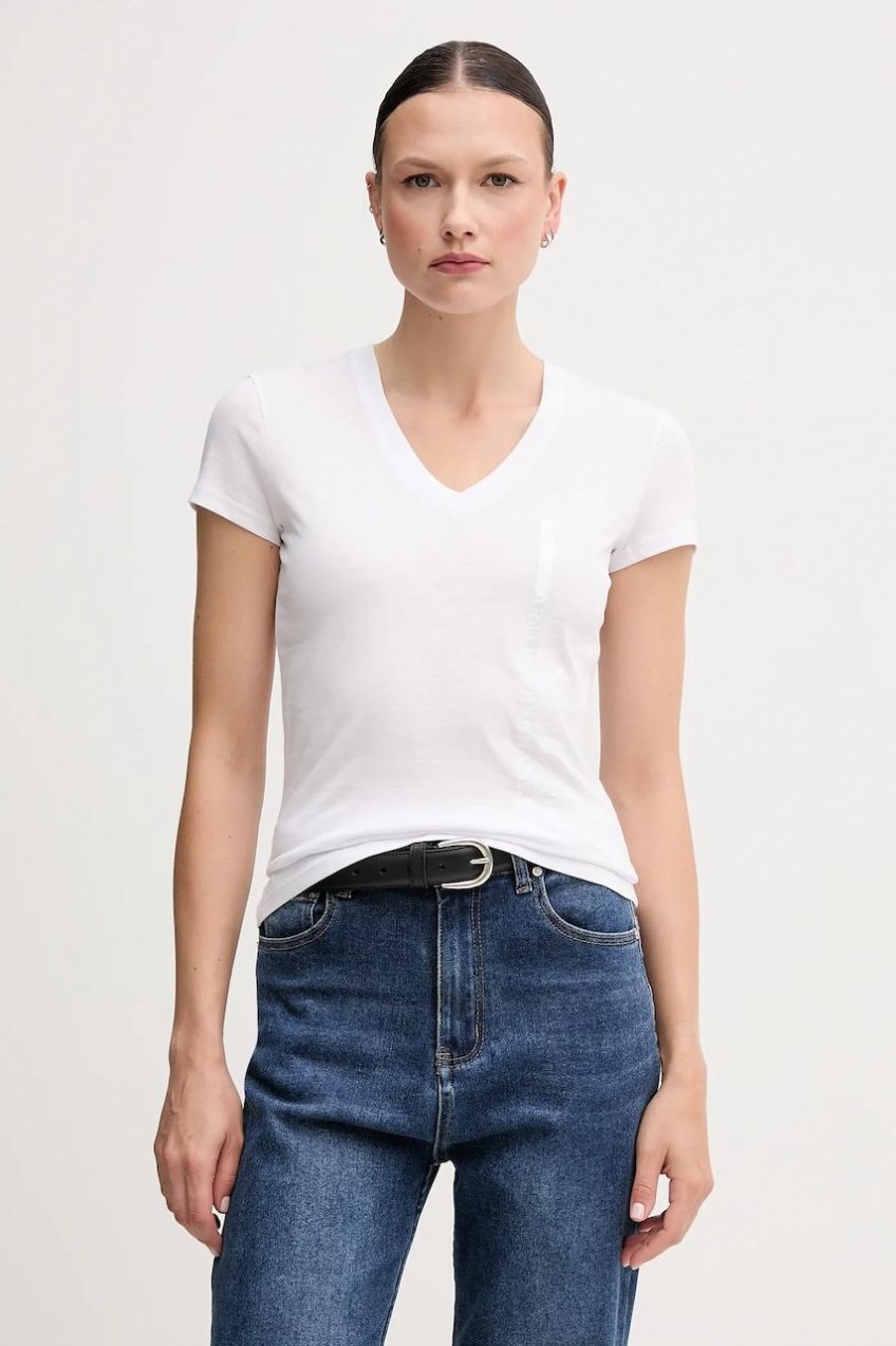 Bavlnené tričko Armani Exchange dámske, biela farba, XW000529 AF10356