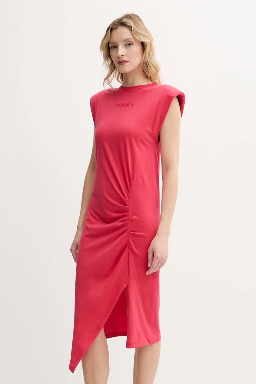 Bavlnené šaty Pinko červená farba, midi, priliehavé, 104614 A2HE