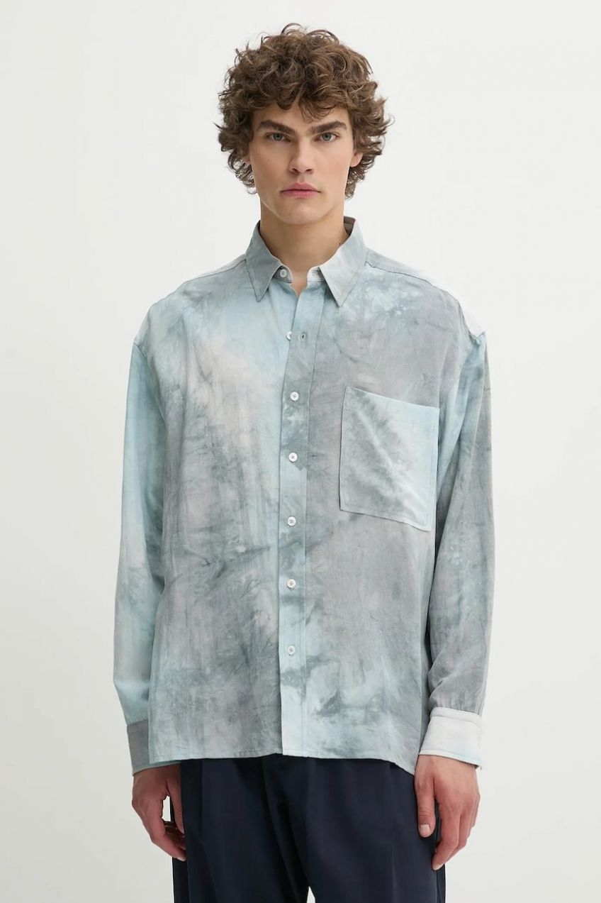 Košeľa s prímesou ľanu IRO šedá farba, voľný strih, s klasickým golierom, MP18NARCISSE