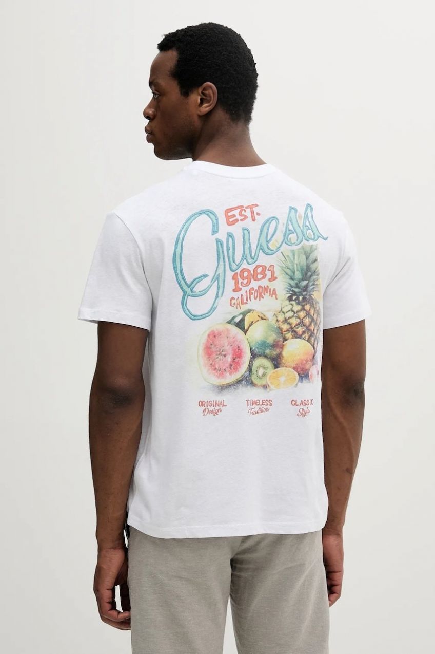 Tričko s prímesou ľanu Guess biela farba, vzorované, M5GI21 KCT41