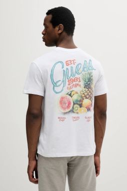 Tričko s prímesou ľanu Guess biela farba, vzorované, M5GI21 KCT41