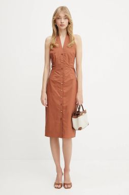 Bavlnené šaty Marciano by Guess PAT hnedá farba, mini, rovný strih, 5GGK43 7315A