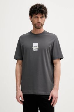 Tričko BOSS Green Tee Photoprint pánske, šedá farba, s potlačou, 50545869