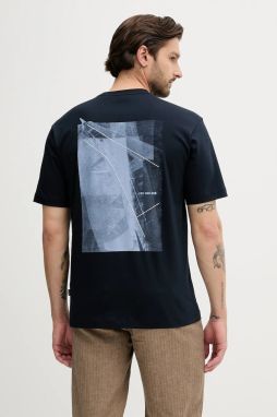 Bavlnené tričko BOSS Orange Te_section pánske, tmavomodrá farba, s potlačou, 50546374