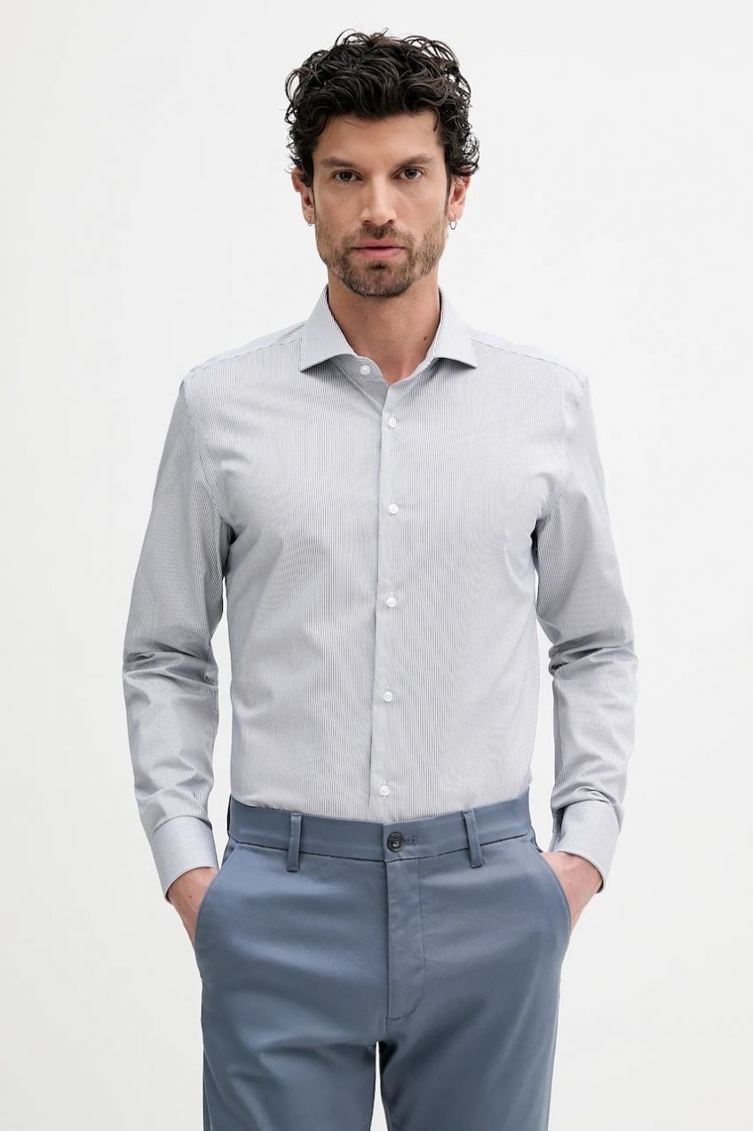 Bavlnená košeľa BOSS H-HANK-spr-B1-C1-253 tmavomodrá farba, slim, s klasickým golierom, 50545826