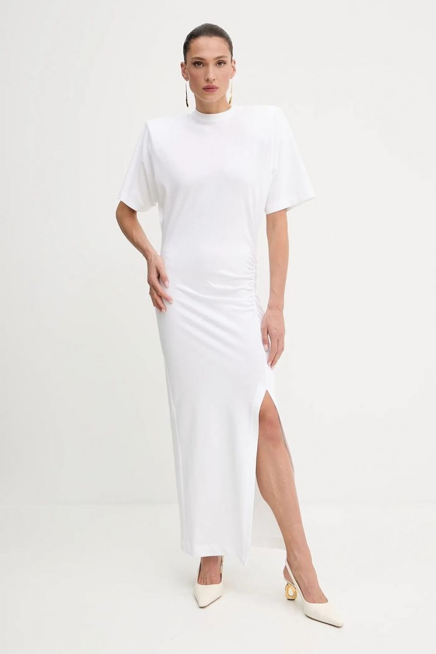 Bavlnené šaty Pinko biela farba, maxi, priliehavé, 105219 A2M2