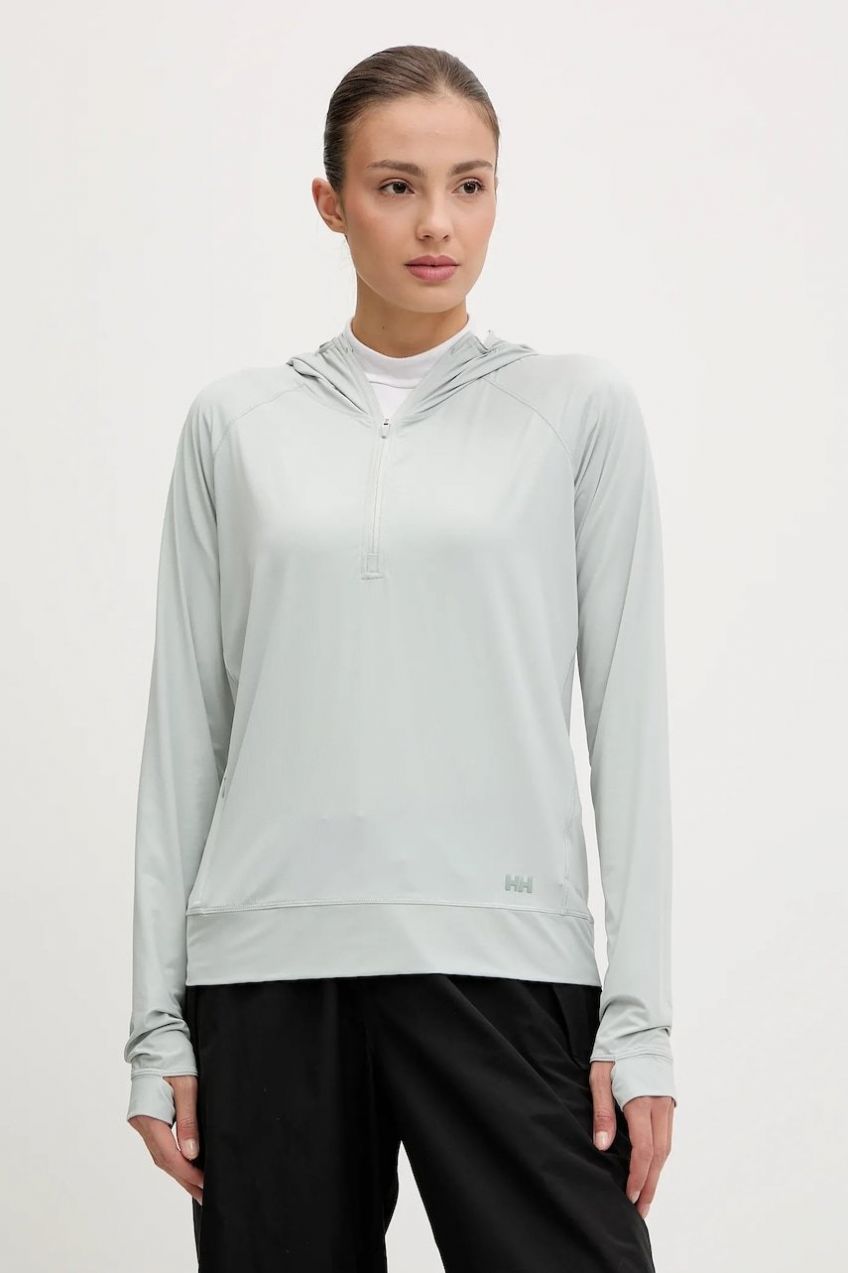 Športová mikina Helly Hansen Shine Solen tyrkysová farba, s kapucňou, jednofarebná, 49576