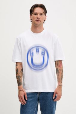 Bavlnené tričko Hugo Blue Nalax pánske, biela farba, s potlačou, 50543493