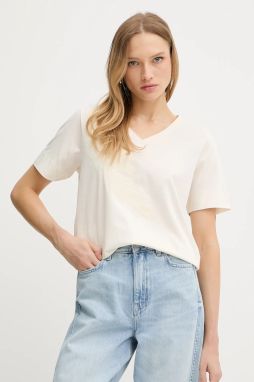 Bavlnené tričko BOSS Elvhi dámske, béžová farba, 50545673