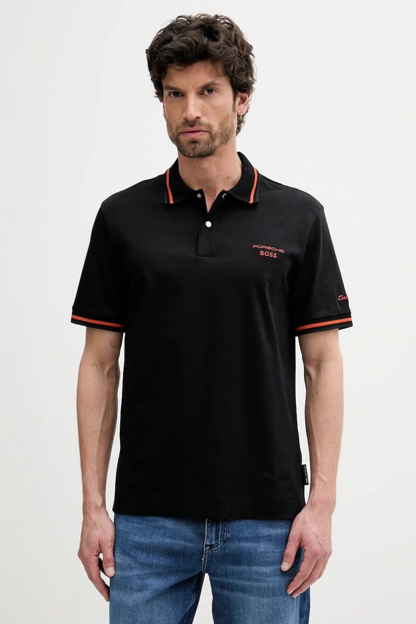 Bavlnené polo tričko BOSS C-Parris 197_PS čierna farba, s nášivkou, 50543257