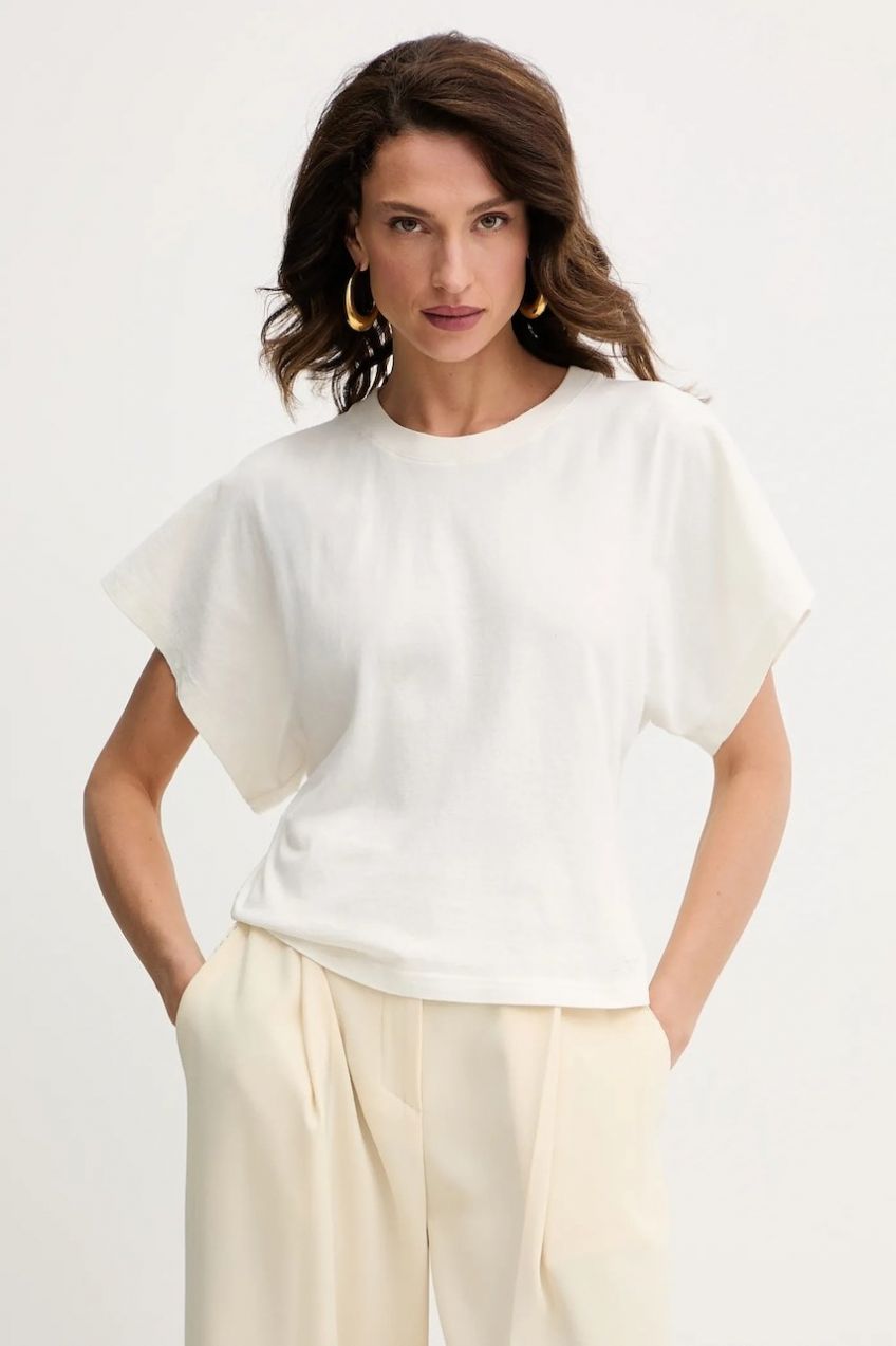 Bavlnené tričko BOSS Orange C_Ersi dámske, béžová farba, 50543502