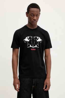 Bavlnené tričko HUGO Dobero pánske, čierna farba, s potlačou, 50542734