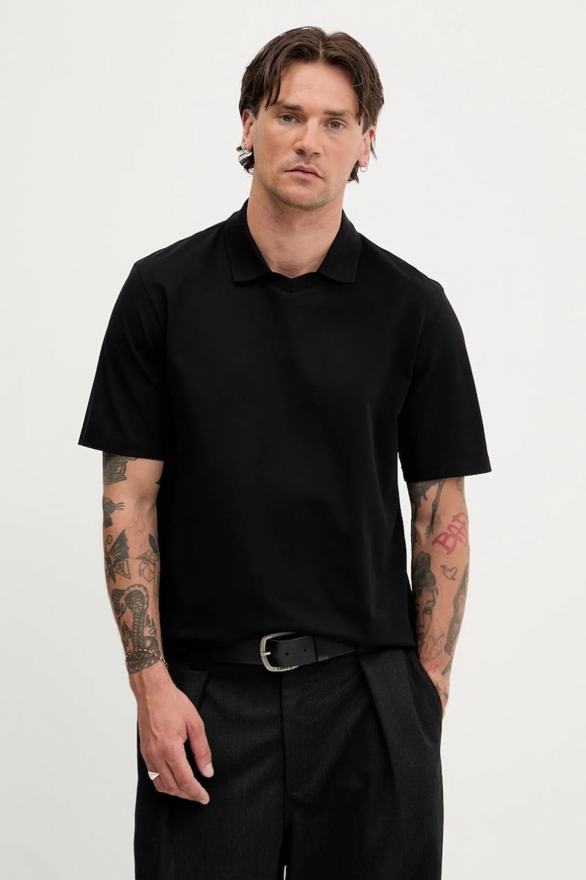 Polo tričko HUGO Dimersve pánske, čierna farba, jednofarebné, 50542770